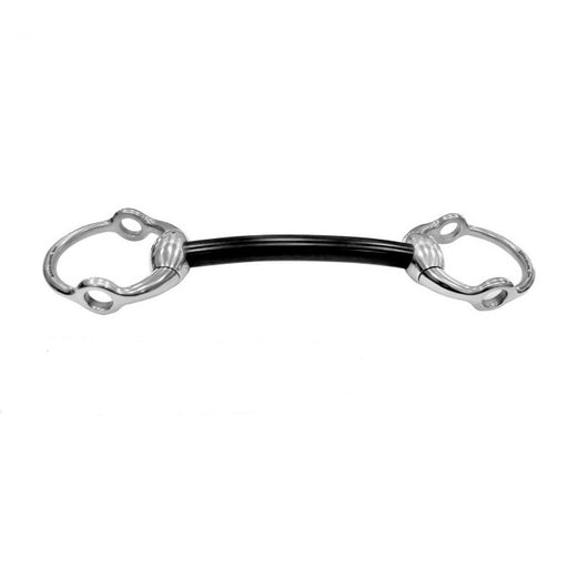 Horse bridle bit with black band on a white background