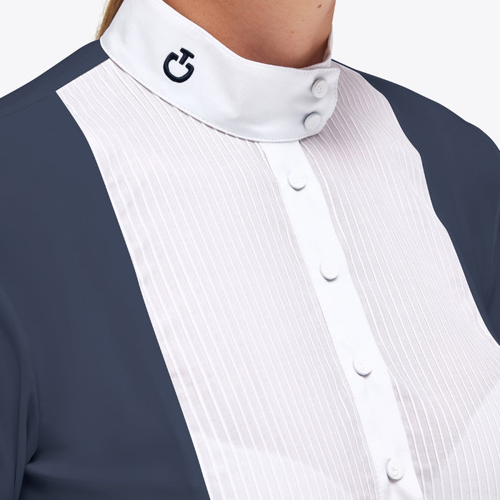 Cavalleria Toscana Jersey Long Sleeve Button Competition Shirt with Poplin Pleats