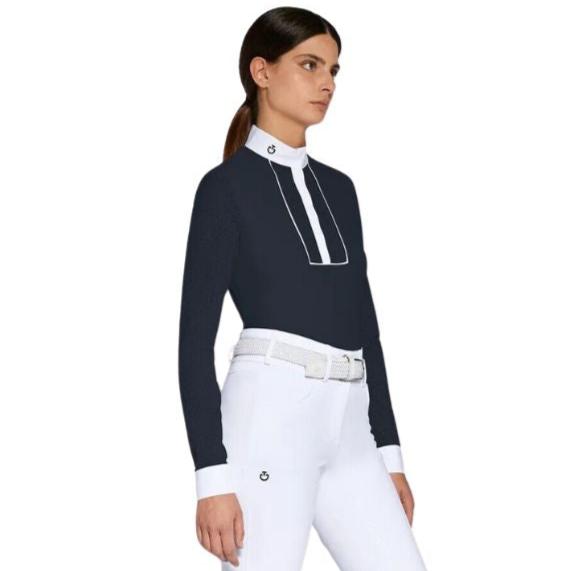 Cavalleria Toscana Perforated Jersey Long Sleeve Competition Shirt Navy