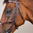 Dyon D Collection Elastic Hybrid Noseband Bridle, close up of the browband and crown piece.