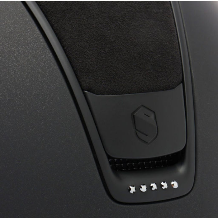 Samshield Miss Shield Shadowmatt 2.0 Alcantara Top Matt Trim 5 Crystals Helmet black close up fast custom 6