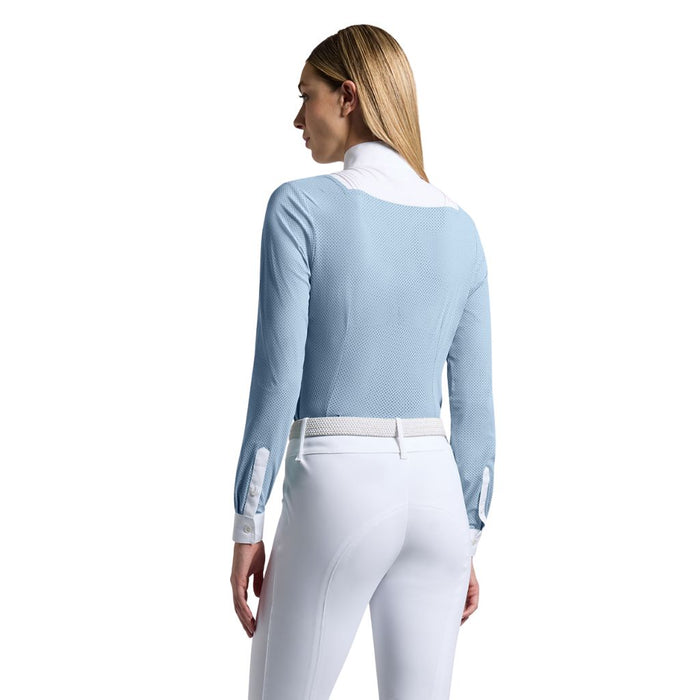 Cavalleria Toscana Perforated Long Sleeve Competition Shirt With Bib - Blue Fog