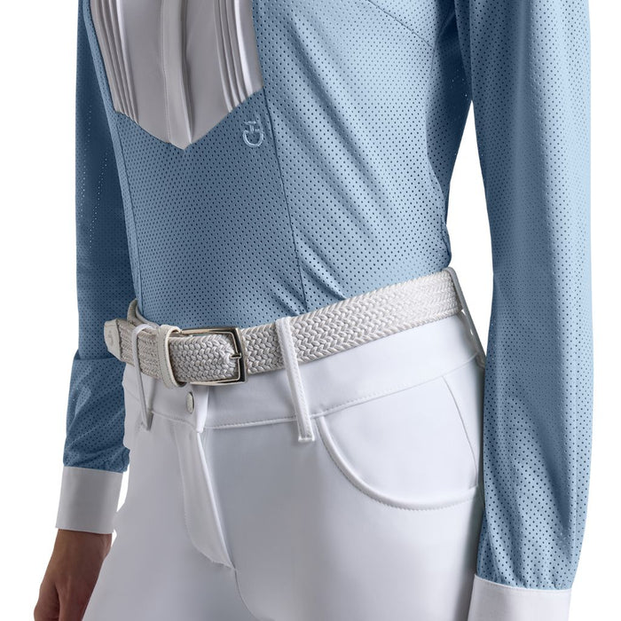 Cavalleria Toscana Perforated Long Sleeve Competition Shirt With Bib - Blue Fog