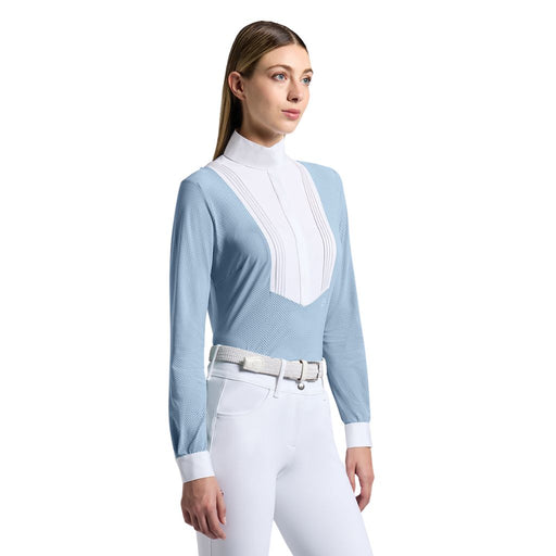 Cavalleria Toscana Perforated Long Sleeve Competition Shirt With Bib - Blue Fog