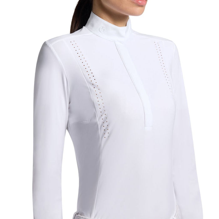 Cavalleria Toscana Long Sleeve Perforated Jersey Competition Shirt White Detail