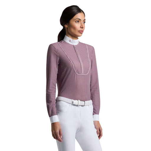 Cavalleria Toscana Long Sleeve Stripes Competition Shirt - Grape Shake Front