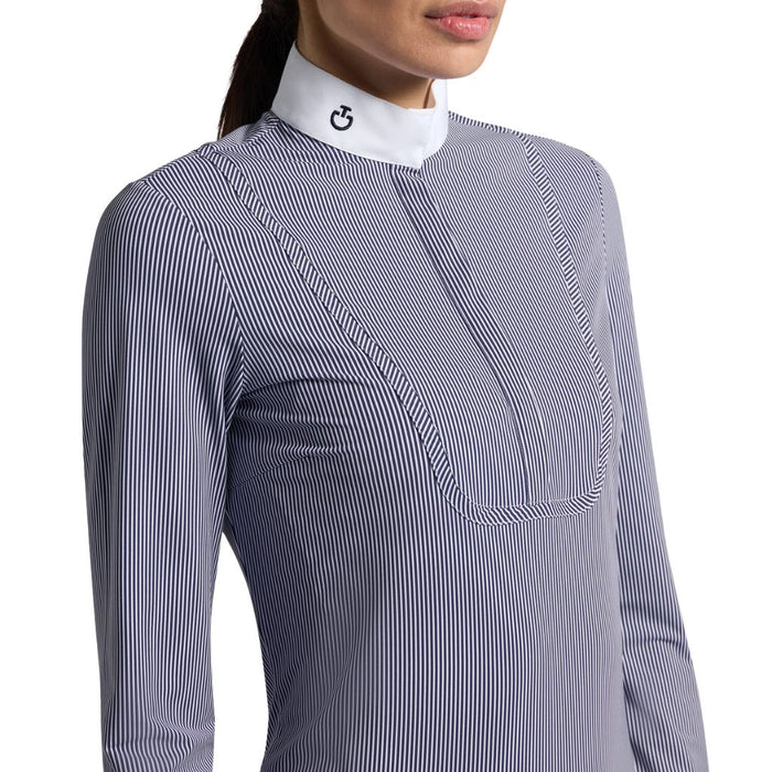 Cavalleria Toscana Long Sleeve Stripes Competition Shirt - Dark Blue Line Detail