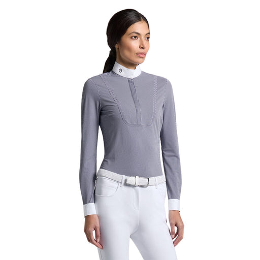 Cavalleria Toscana Long Sleeve Stripes Competition Shirt - Dark Blue Line front