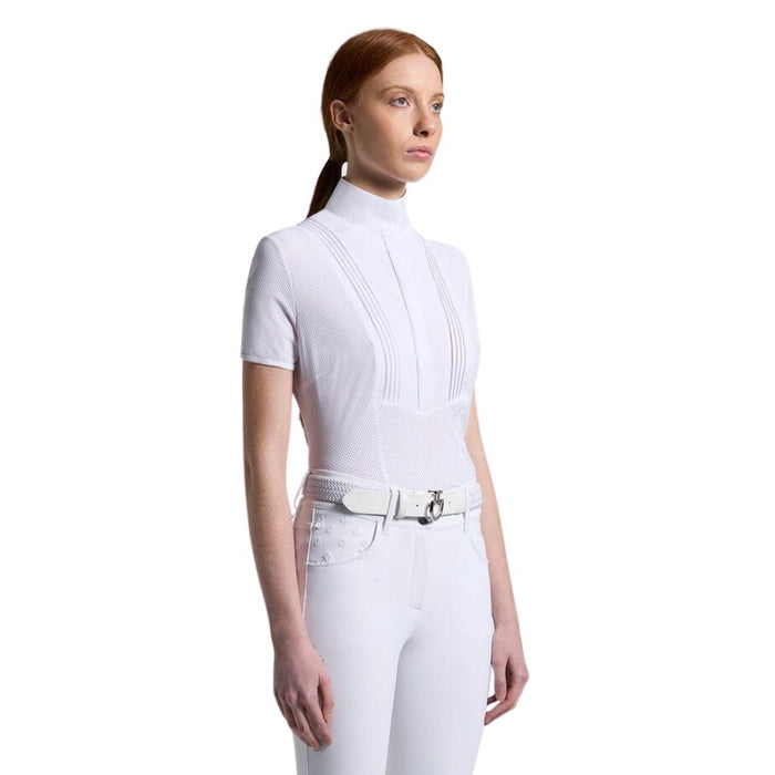 Cavalleria Toscana Perforated Short Sleeve Competition Shirt With Bib - White