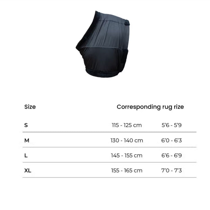 Size chart for rug dimensions with corresponding size labels.