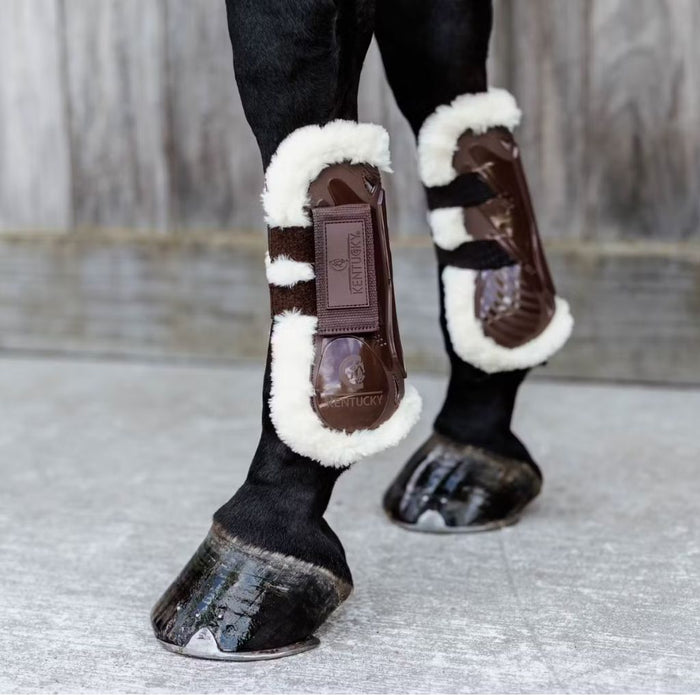 Kentucky Horsewear Vegan Sheepskin Tendon Boots Velcro Brown