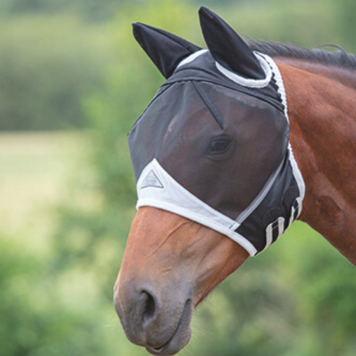 Shires Fine Mesh Fly Mask with Ears black and grey